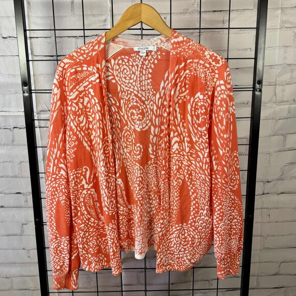 Chico’s Orange & White Open Front Cardigan | Size 0 (US Small) - Picture 1 of 7